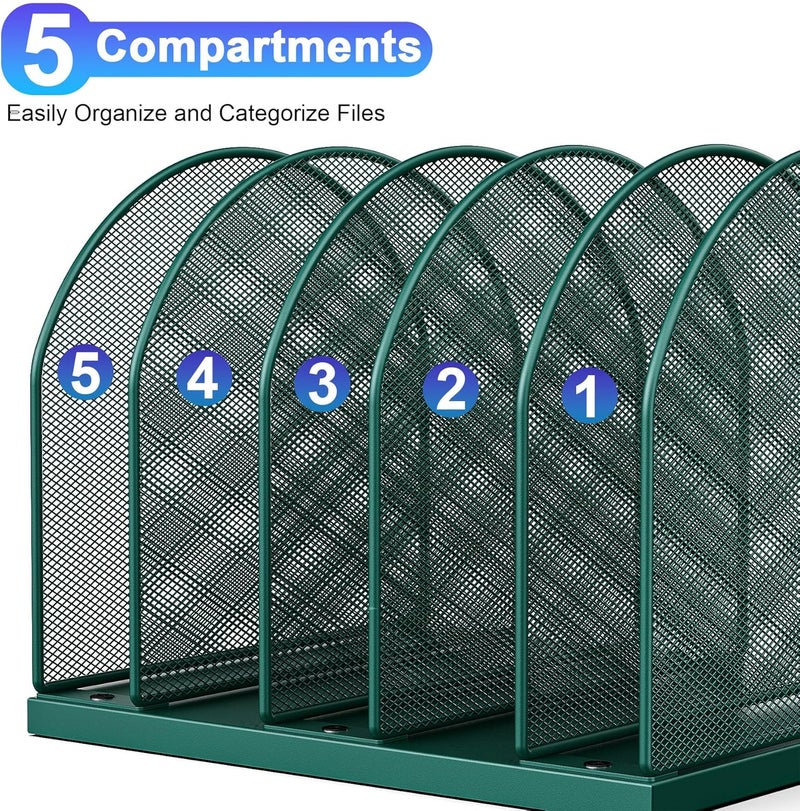 gianotter Desktop File Organizer, Desk Organizer with 5 Compartments, Paper Organizer for Desk, Workspace Organizers for Office Supplies (Green) - Image 5
